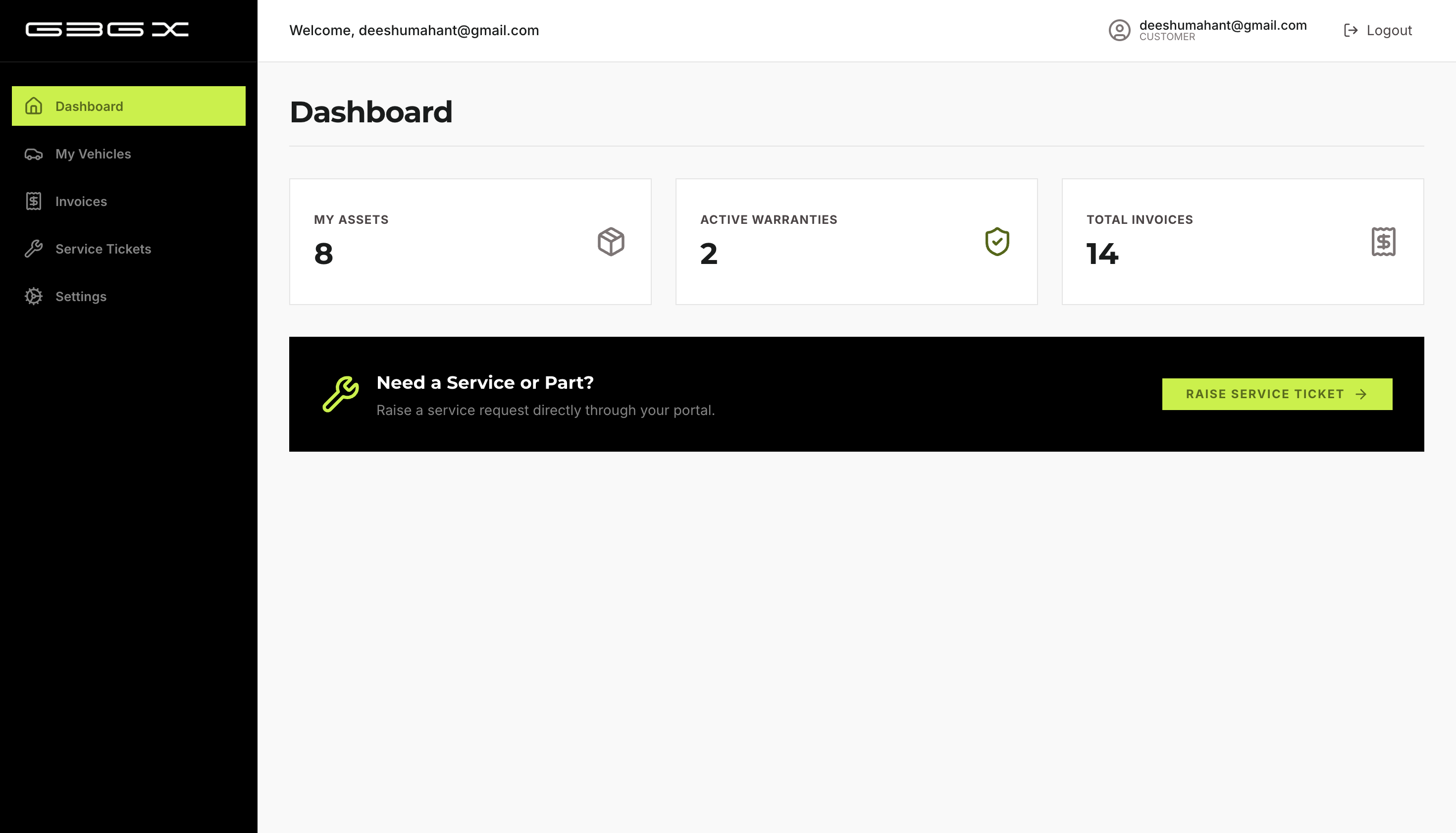 Customer Portal dashboard