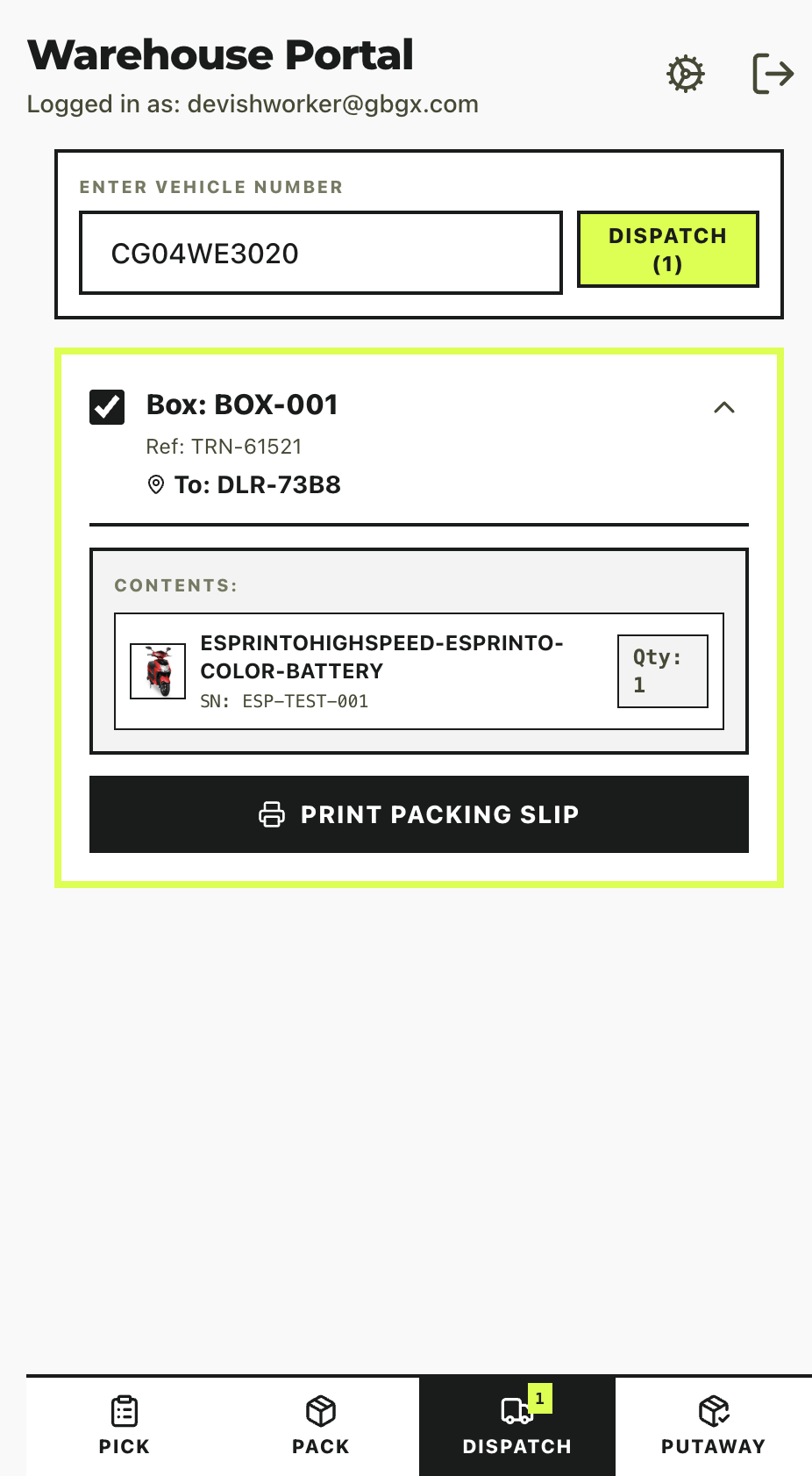 Employee Portal Dispatch tab