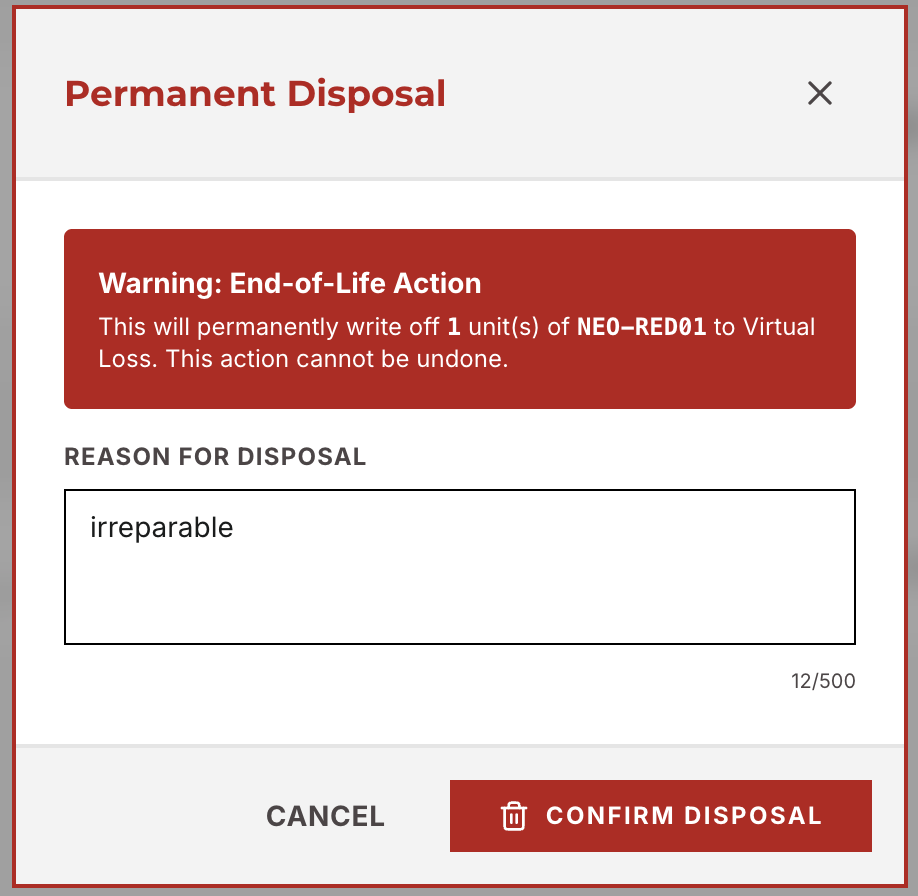 Dispose modal and confirmation
